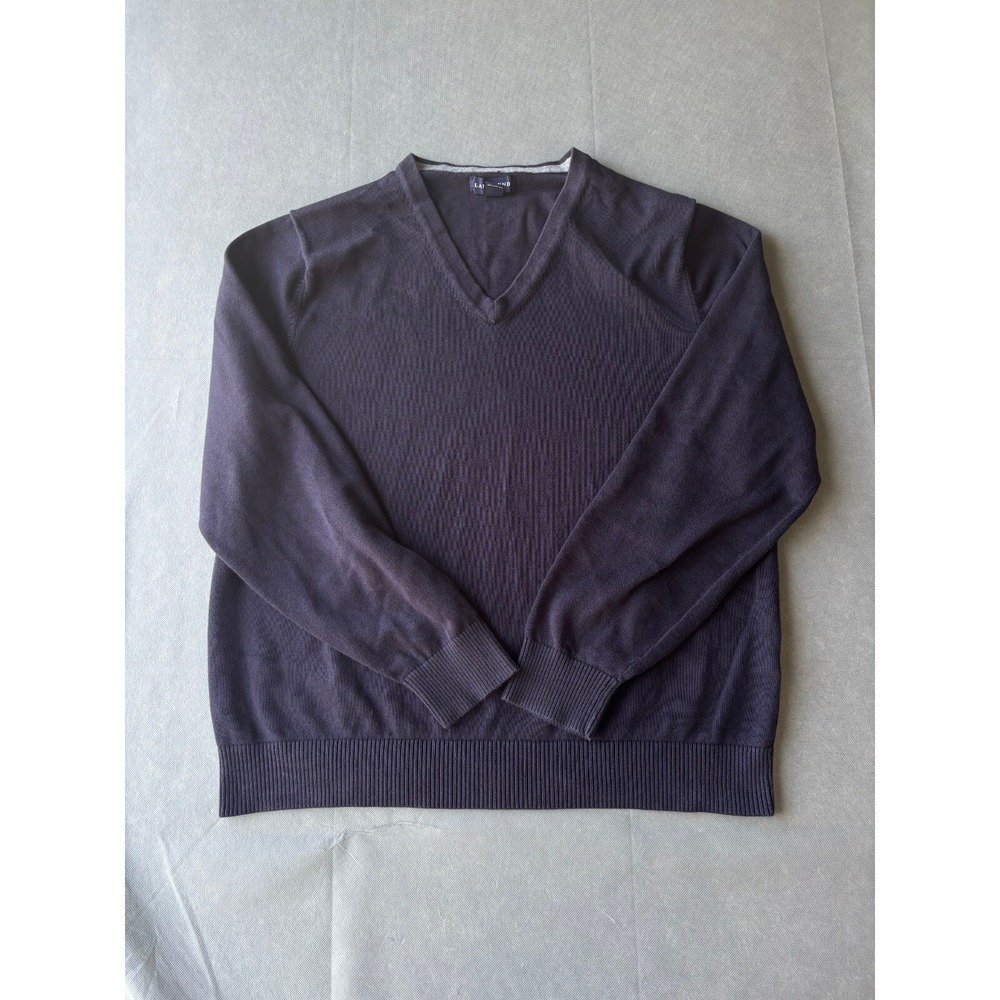 Lands' End Sweater Men's Large 42-44 Blue Knit V-Neck Long Sleeve Pullover